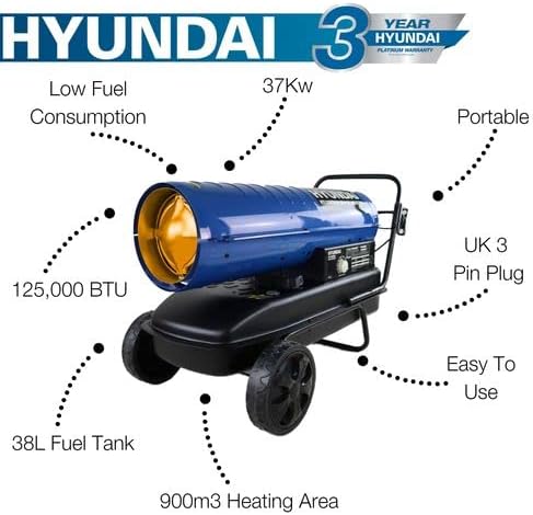 Hyundai 37kW Diesel/Kerosene Space Heater 125,000BTU | HY125DKH