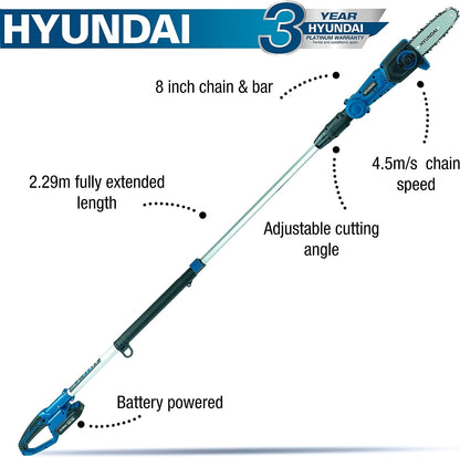 Hyundai 20V Li-Ion Cordless Pole Saw / Pruner - Long Reach Battery Powered Pole Saw | HY2192