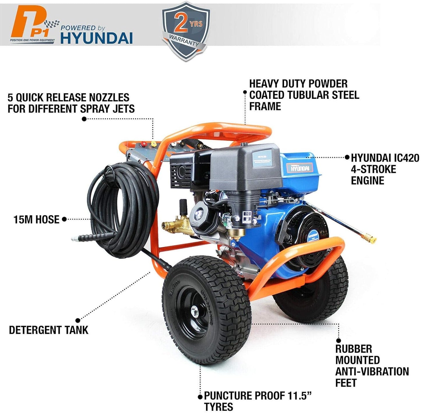 P1 Petrol Pressure Washer 4200psi / 290 bar | Hyundai 420cc Engine | P4200PWT