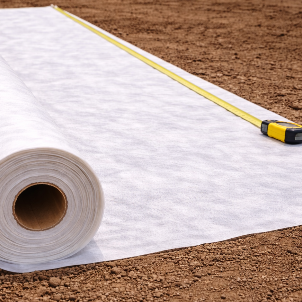 Non-woven geotextile membrane installed beneath aggregate in a construction project