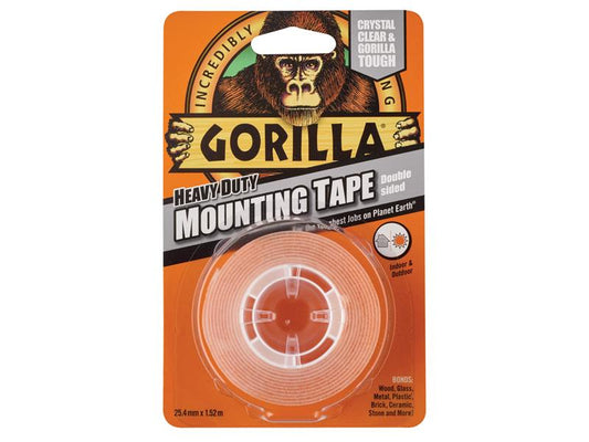 GorillaGlue 3044101 Gorilla Heavy-Duty Mounting Tape 25.4mm x 1.52m Crystal Clear