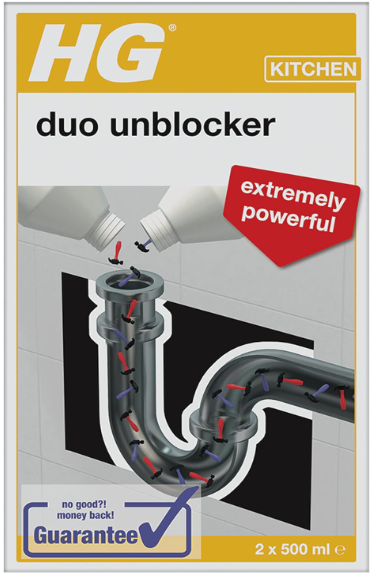 HG Duo Unblocker, Powerful Drain Cleaner & Drain Unblocker Kitchen Sink 2x 500ml