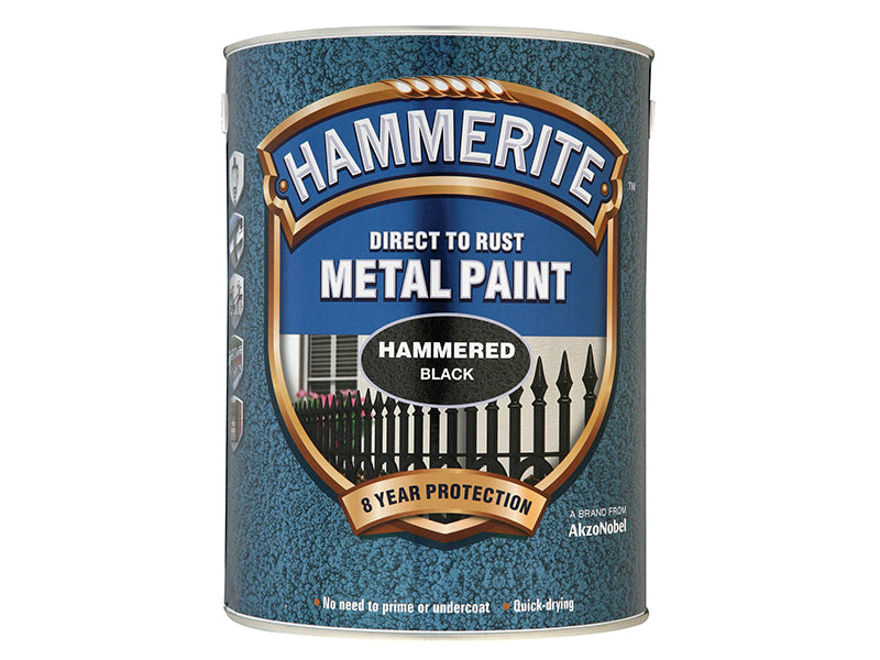 Hammerite 5084796 Direct to Rust Hammered Finish Metal Paint Black 5 Litre