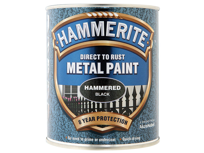 Hammerite 5092955 Direct to Rust Hammered Finish Metal Paint Black 750ml