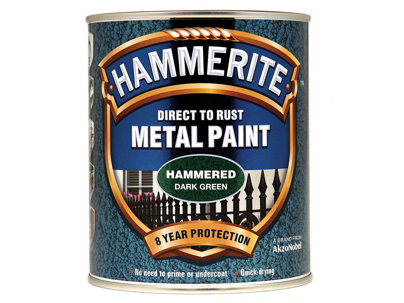 Hammerite 5092823 Direct to Rust Hammered Finish Metal Paint Dark Green 750ml