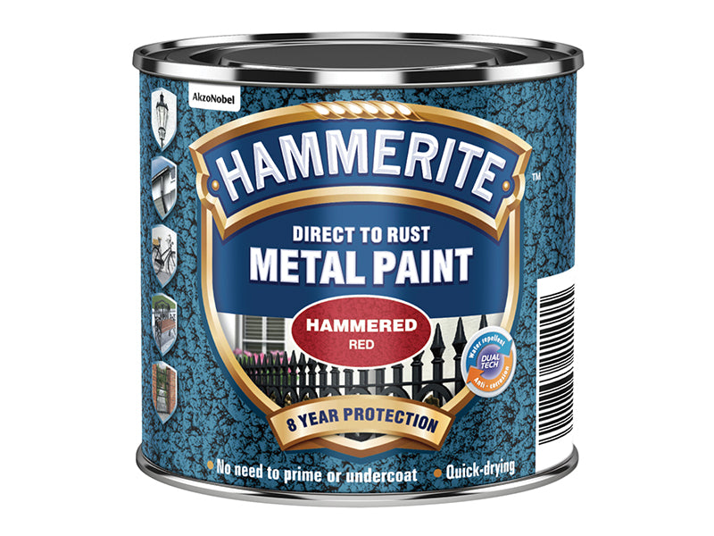 Hammerite 5092961 Direct to Rust Hammered Finish Paint Red 250ml