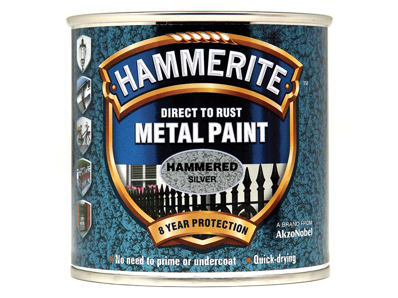 Hammerite 5084798 Direct to Rust Hammered Finish Metal Paint Silver 250ml