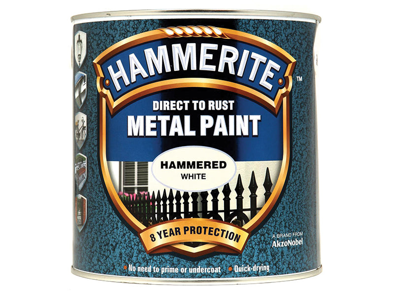 Hammerite 5084839 Direct to Rust Hammered Finish Metal Paint White 2.5 Litre