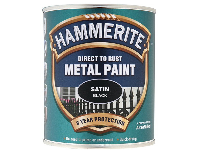 Hammerite 5092829 Direct to Rust Satin Finish Metal Paint Black 750ml