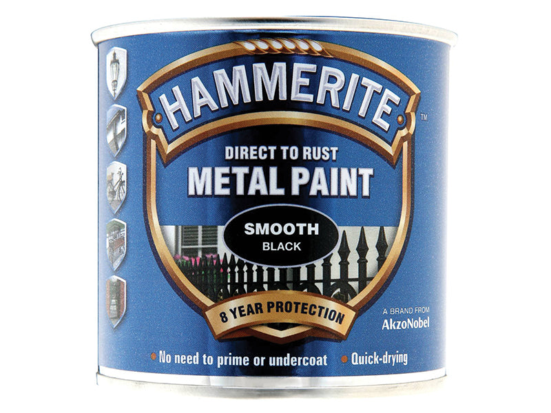 Hammerite 5084863 Direct to Rust Smooth Finish Metal Paint Black 250ml