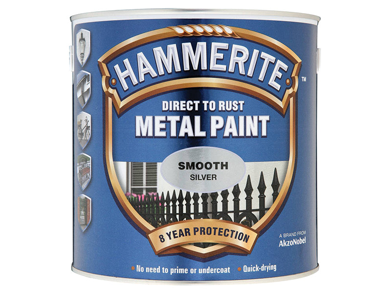 Hammerite 5084897 Direct to Rust Smooth Finish Metal Paint Silver 2.5 Litre