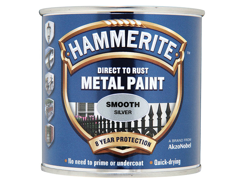 Hammerite 5092808 Direct to Rust Smooth Finish Metal Paint Silver 750ml