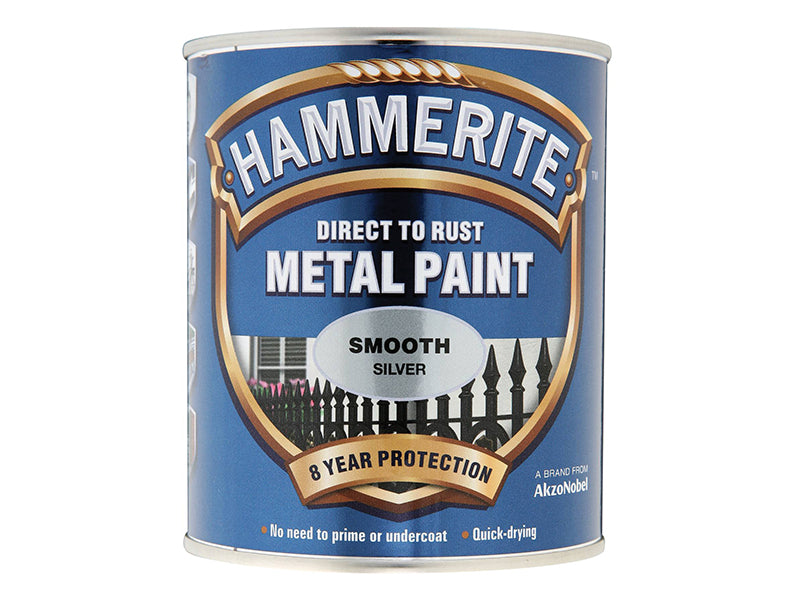 Hammerite 5084894 Direct to Rust Smooth Finish Metal Paint Silver 250ml