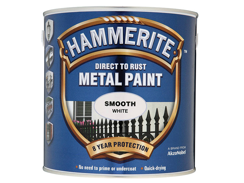 Hammerite 5084860 Direct to Rust Smooth Finish Metal Paint White 2.5 Litre