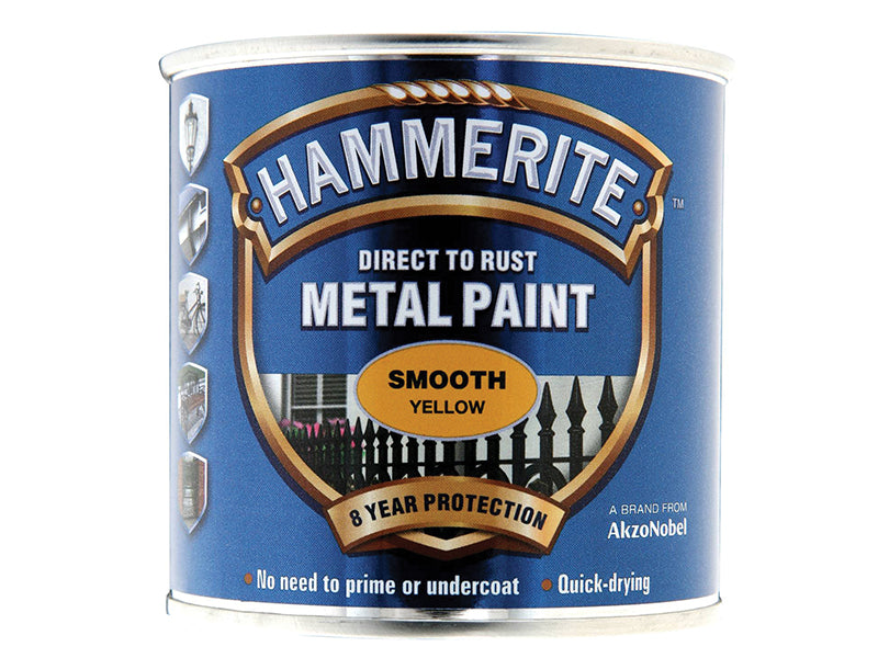 Hammerite 5084874 Direct to Rust Smooth Finish Metal Paint Yellow 250ml