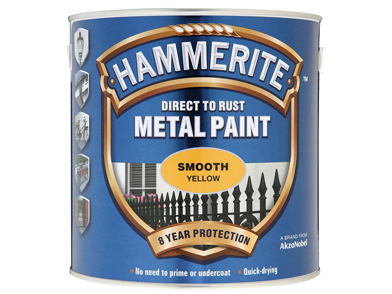 Hammerite 5084877 Direct to Rust Smooth Finish Metal Paint Yellow 2.5 Litre