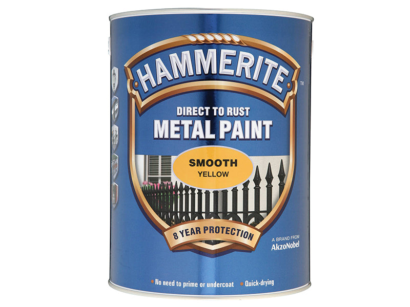 Hammerite 5084878 Direct to Rust Smooth Finish Metal Paint Yellow 5 Litre