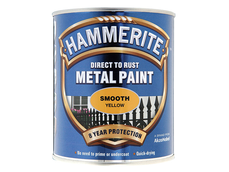 Hammerite 5092874 Direct to Rust Smooth Finish Metal Paint Yellow 750ml