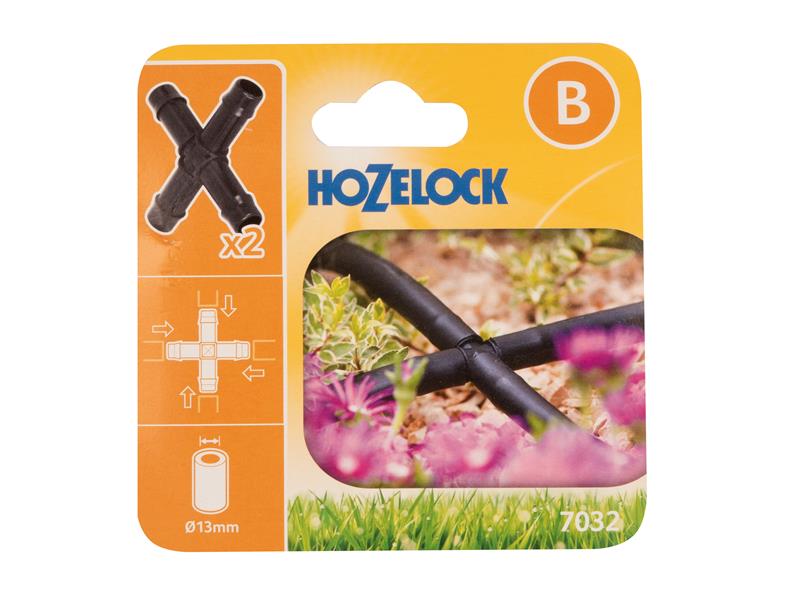 Hozelock 7032 0002 7032 Cross Connector 13mm (Pack 2)