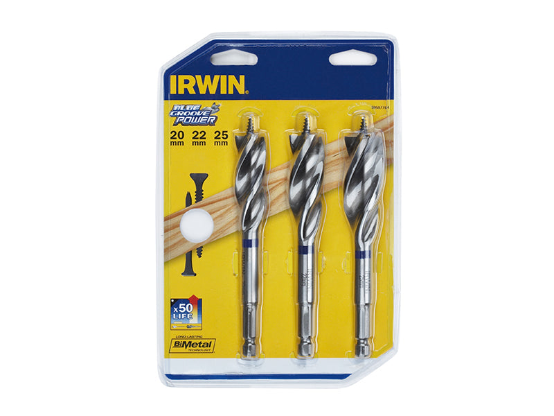 IRWIN® 10507764 Blue Groove Wood Power Bit Set, 3 Piece 20 22 & 25mm