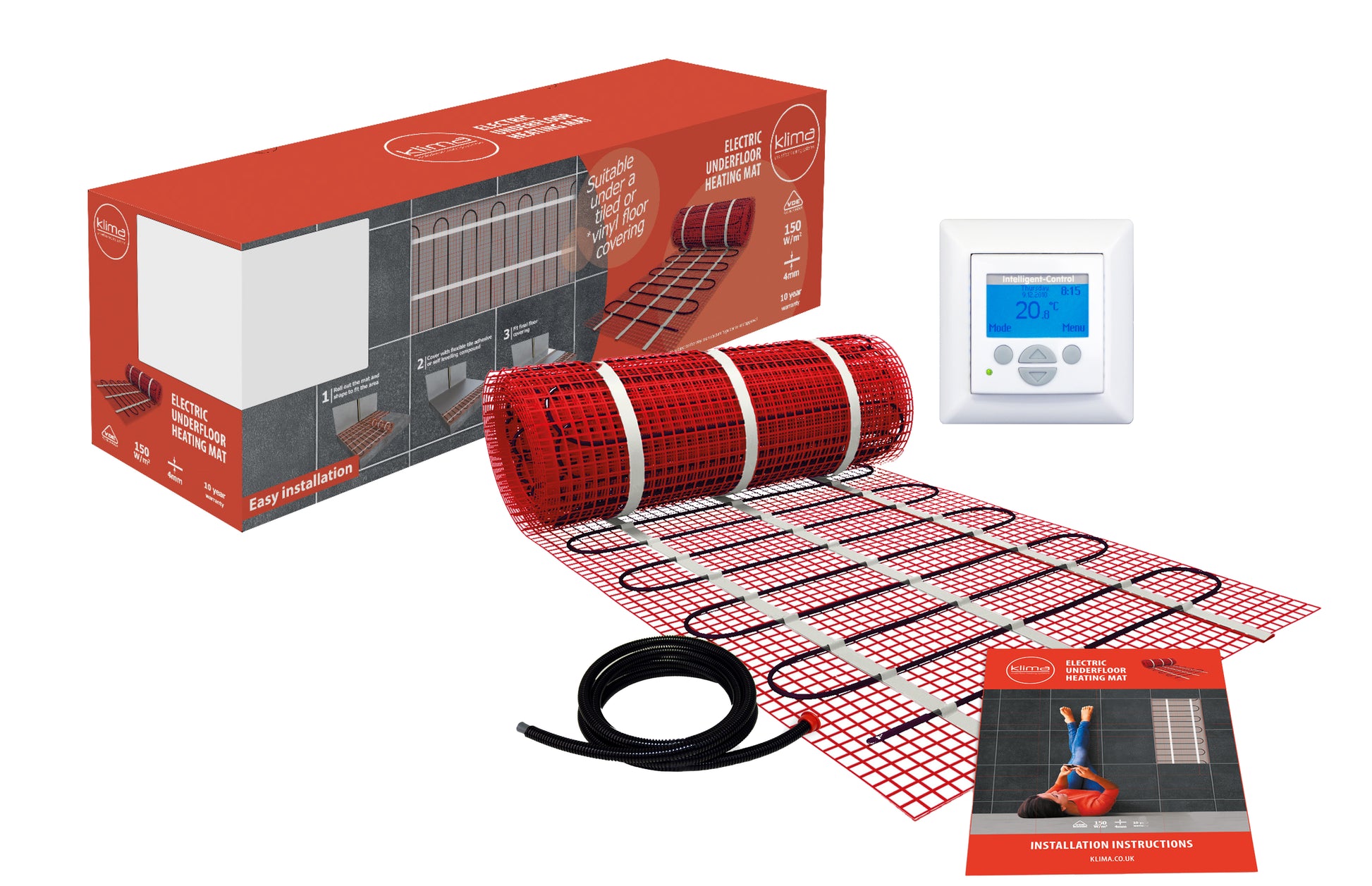 Klima 5.0m2 Electric Under Floor Heating Mat Kits With Digital Thermostat - 150w/m² Output