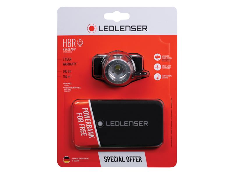 Ledlenser 502048 H8R Rechargeable LED Headlamp + Free Powerbank