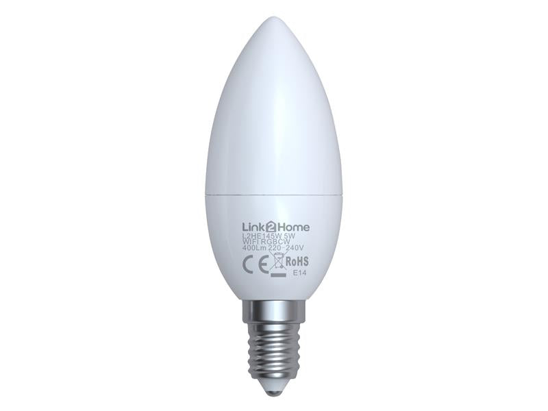 Link2Home L2HE145W Wi-Fi LED SES (E14) Opal Candle Dimmable Bulb, White + RGB 400 lm 5W
