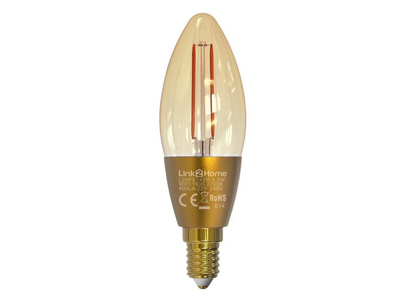 Link2Home L2HFE145W Wi-Fi LED SES (E14) Candle Filament Dimmable Bulb, White 400 lm 4.5W