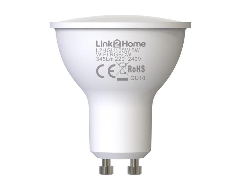 Link2Home L2HGU105W Wi-Fi LED GU10 Dimmable Bulb, White + RGB 345 lm 5W