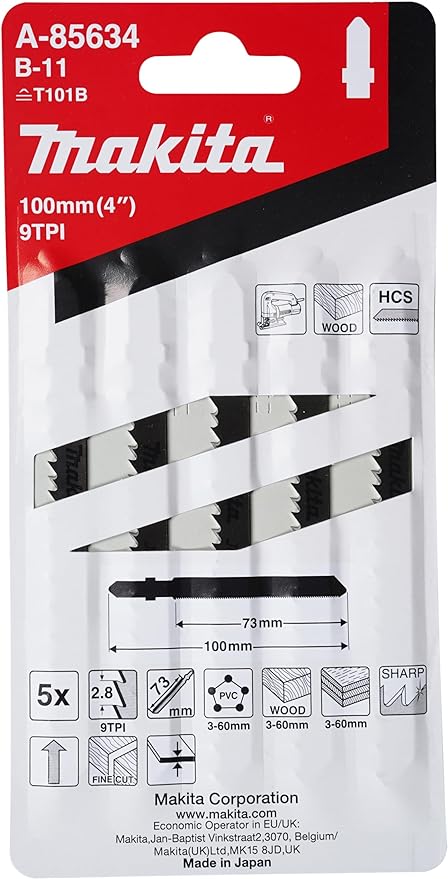 Makita A-85634 Universal Jigsaw Blades - Clean Cut Wood pack of 5