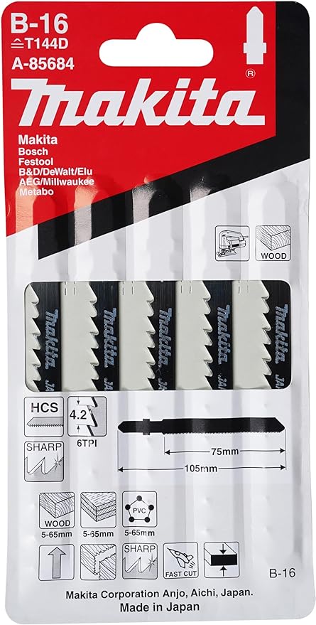 Makita A-85684 Universal Fitting Jigsaw Blades - Speed Cut Wood