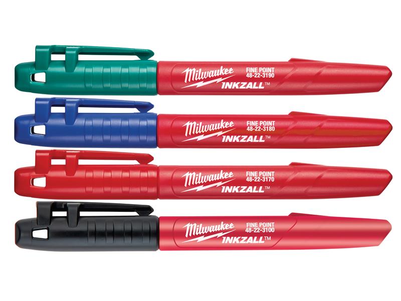 Milwaukee 48223106 INKZALL� Fine Tip Marker Assorted Colours (Pack 4)