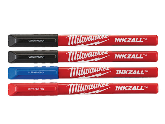 Milwaukee 48223165 INKZALL� Ultra Fine Tip Pen Assorted Colours (Pack 4)