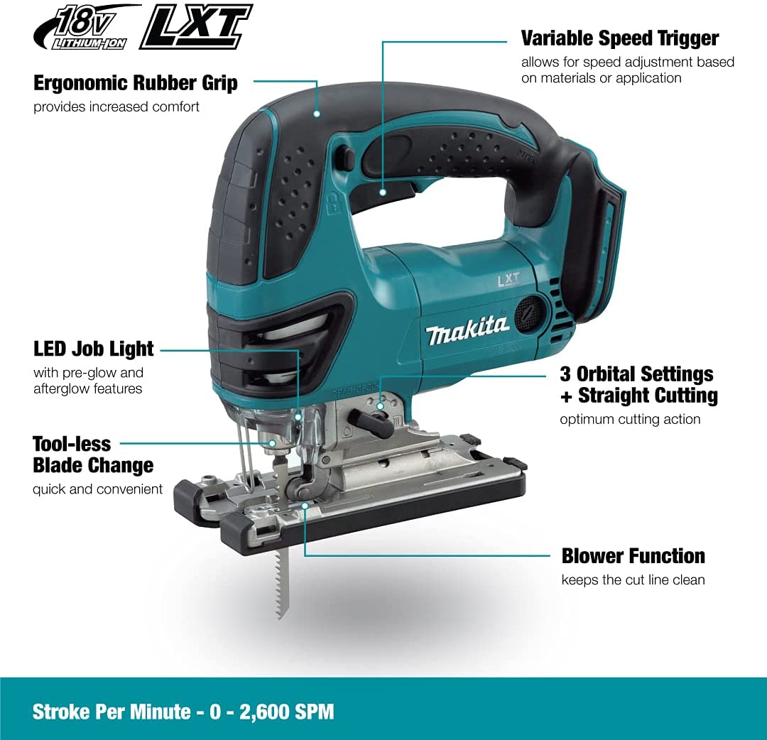 Makita DJV180ZX 18V LXT Cordless Top Handle Jigsaw with 6 Blades Set