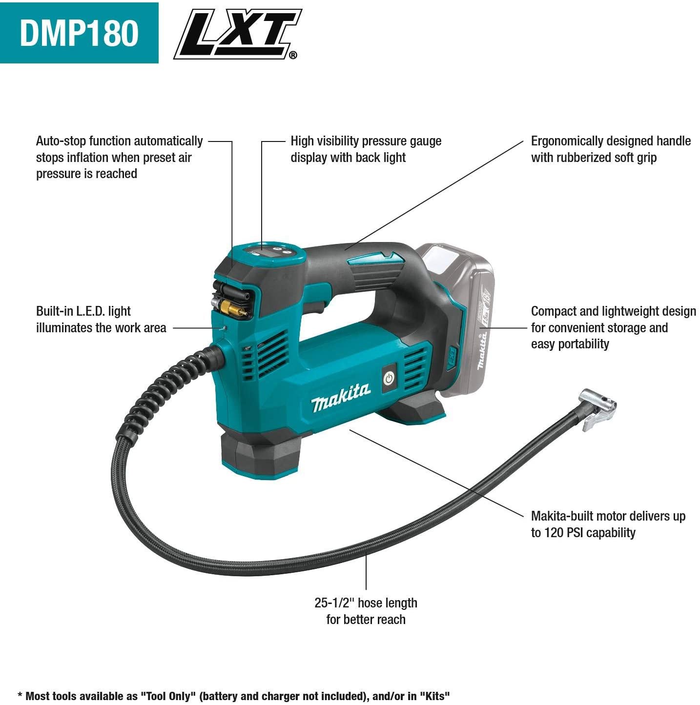 Makita DMP180Z 18V LXT Tyre Inflator OLIVE GREEN Body Only