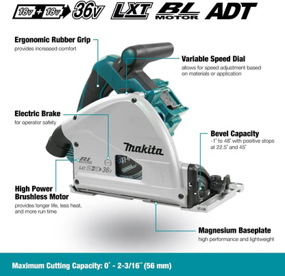 Makita DSP600ZJ (36V) Twin 18V Li-Ion LXT Brushless 165mm Plunge Cut Saw Supplied In A Makpac Case - Batteries And Charger Not Included