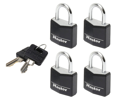 MasterLock 9120EURQBLKNOP Aluminium Black Vinyl Cover 20mm Padlock 3-Pin - Keyed Alike x 4
