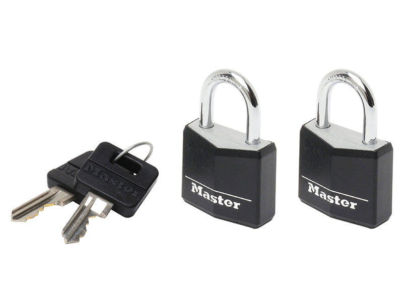 MasterLock 9120EURTBLK Aluminium Black Vinyl Cover 20mm Padlock 3-Pin - Keyed Alike x 2