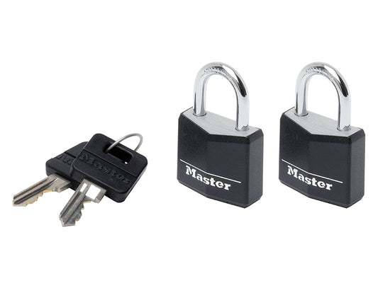 MasterLock 9130EURTBLK Aluminium Black Vinyl Cover 30mm Padlock 4-Pin - Keyed Alike x 2