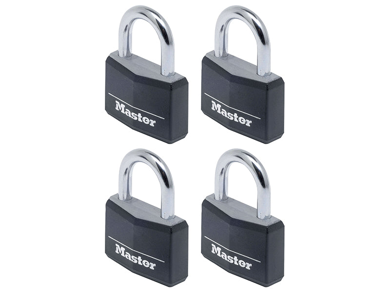 MasterLock 9140EURQBLKNOP Aluminium Black Vinyl Cover 40mm Padlock 4-Pin - Keyed Alike x 4