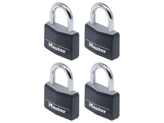MasterLock 9140EURQBLKNOP Aluminium Black Vinyl Cover 40mm Padlock 4-Pin - Keyed Alike x 4