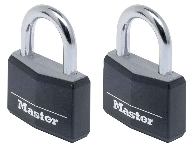 MasterLock 9140EURTBLK Aluminium Black Vinyl Cover 40mm Padlock 4-Pin - Keyed Alike x 2