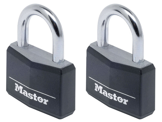 MasterLock 9140EURTBLK Aluminium Black Vinyl Cover 40mm Padlock 4-Pin - Keyed Alike x 2
