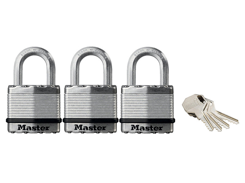 MasterLock M1EURTRI Excell� Laminated Steel 45mm Padlock - 24mm Shackle - Keyed Alike x 3