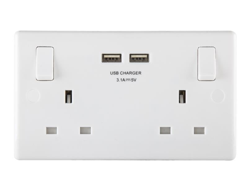 Masterplug 822U3-01 Switched Socket 2-Gang 13A with 2 x USB Ports