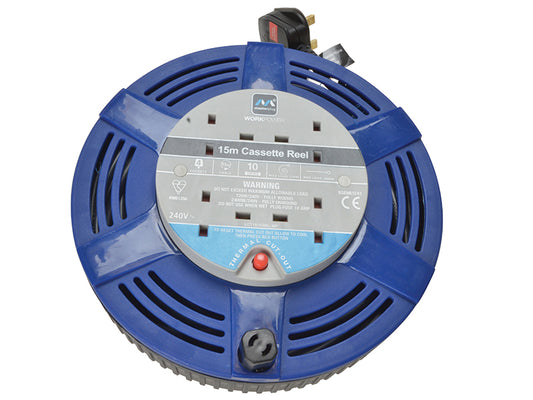 Masterplug LCT1510/4BL Cassette Cable Reel 240V 10A 4-Socket Thermal Cut-Out Blue 15m