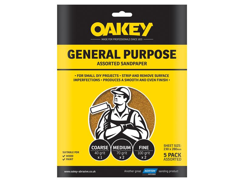 Oakey 66261135686 Glasspaper Sanding Sheets 230 x 280mm Assorted (10)