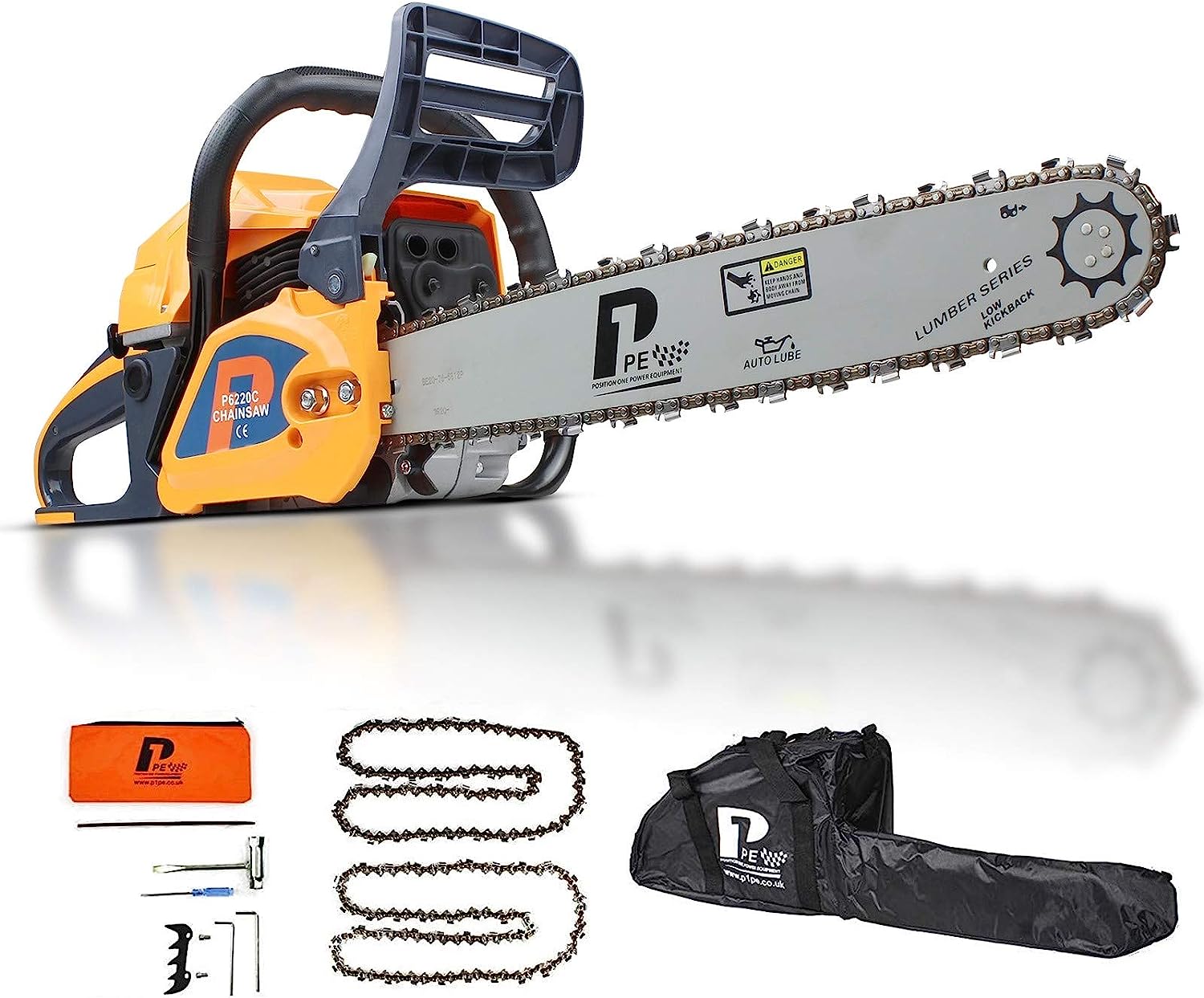 P1 Petrol Chainsaw with 62cc Hyundai Engine, 20" Bar, Easy-Start - Includes 2 Chains and Bag | P6220C