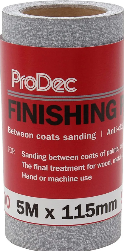 Prodec Finishing Sandpaper 5m x 115mm, 120 Grit Abrasive, Anti Clog