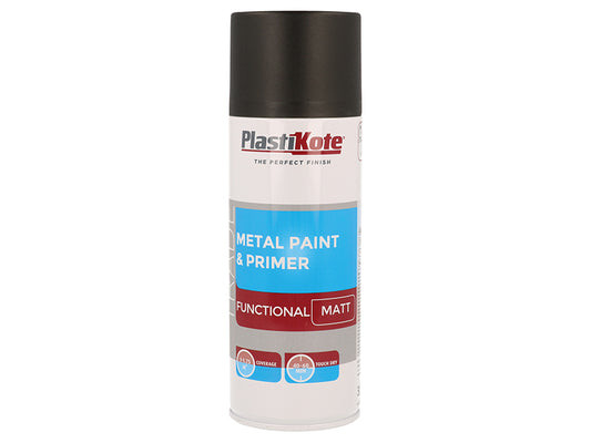 PlastiKote 440.0071023.076 Trade Metal Spray Paint & Primer Matt Black 400ml